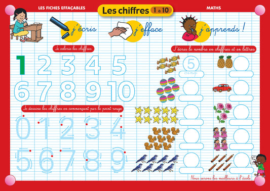 FICHE EFFAÇABLE LES CHIFFRES 1 À 10